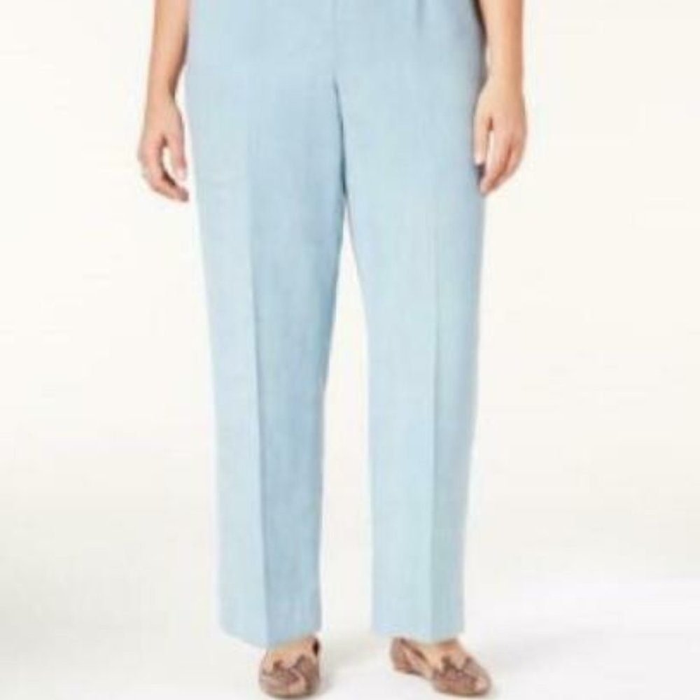 New Alfred Dunner Women's  Blue Classic Fit Pull On Straight Leg Pants - Picture 2 of 5